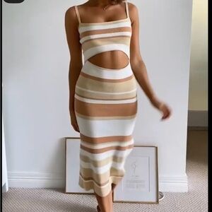 Elegant Striped Midi Dress with Cut-Out Detail